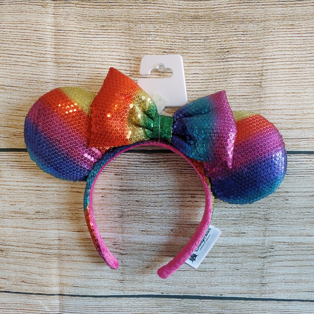 Disney Parks Rainbow Sequins Minnie Ears with Bow - Picture 2 of 4